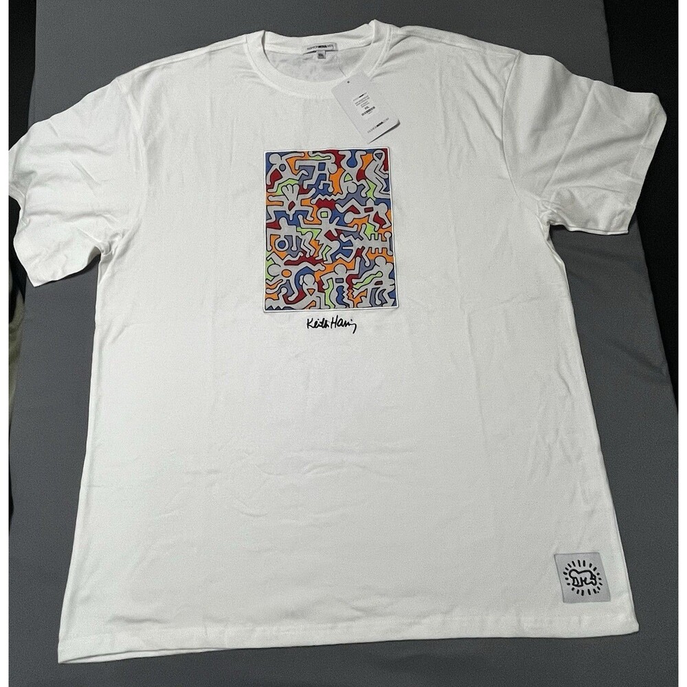 Fashion Nova Men Keith Haring Pop Art Graphic Print T-Shirt White XXL Crew Neck